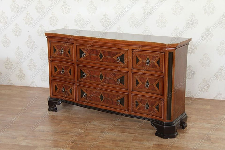 Egyptian Mappa Burl Floral Marquetry Inlay Dresser w/ Mirror