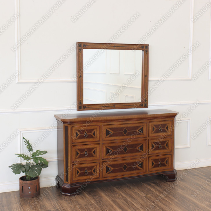 Egyptian Mappa Burl Floral Marquetry Inlay Dresser w/ Mirror
