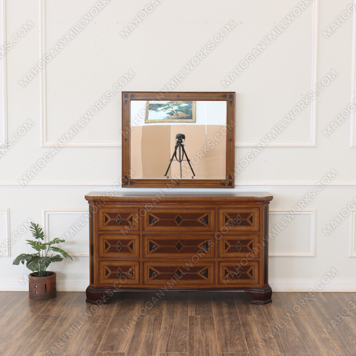 Egyptian Mappa Burl Floral Marquetry Inlay Dresser w/ Mirror