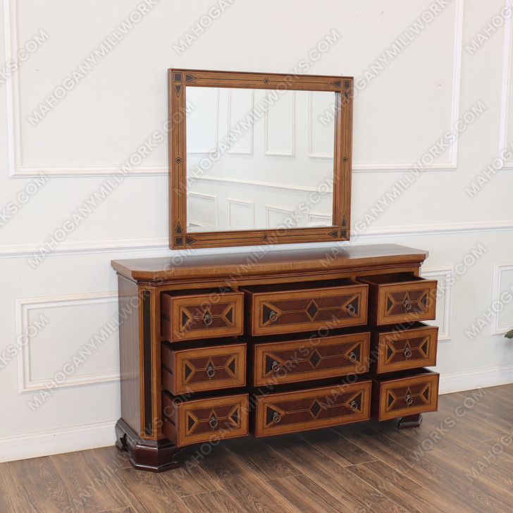 Egyptian Mappa Burl Floral Marquetry Inlay Dresser w/ Mirror