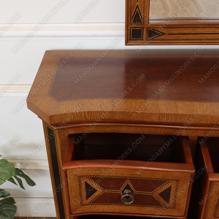 Egyptian Mappa Burl Floral Marquetry Inlay Dresser w/ Mirror