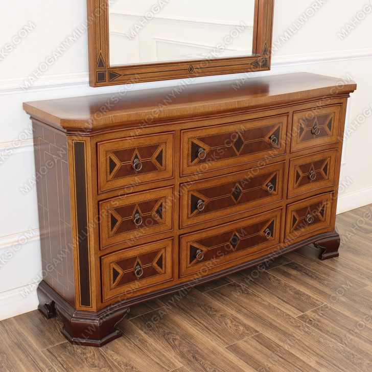 Egyptian Mappa Burl Floral Marquetry Inlay Dresser w/ Mirror