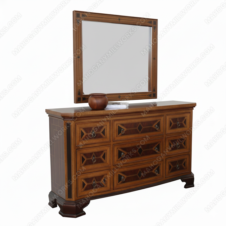Egyptian Mappa Burl  Inlay Dresser w/ Mirror