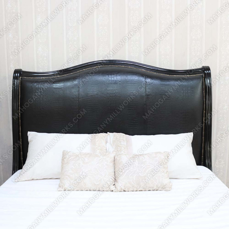Black Safari Bed With Black Genuine Leather Upholstered Headboard
