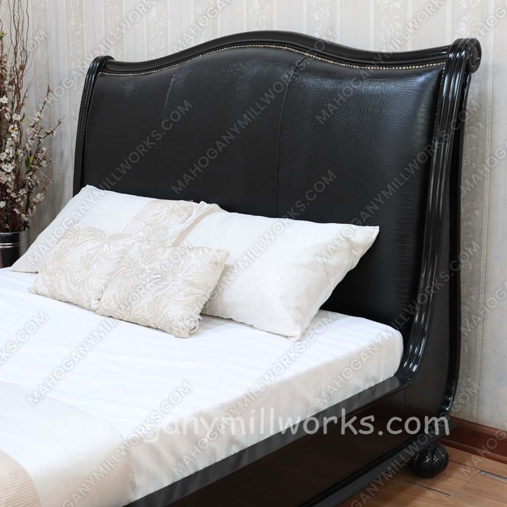 Black Safari Bed With Black Genuine Leather Upholstered Headboard