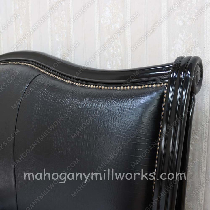 Black Safari Bed With Black Genuine Leather Upholstered Headboard