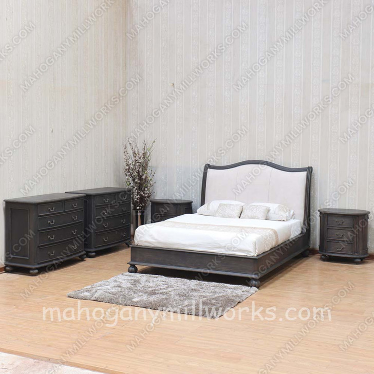 4pc Charcoal Safari Bedroom Set w/ Velvet Headboard