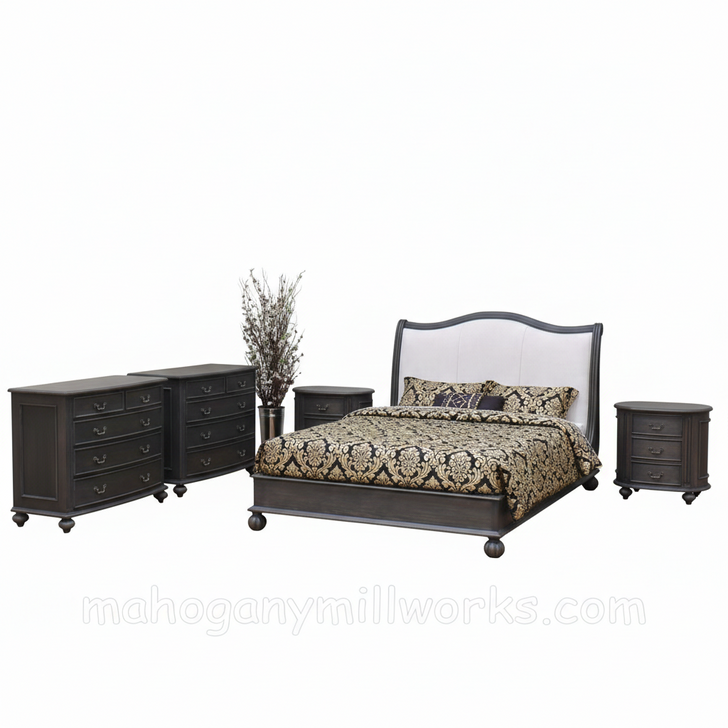 4pc Charcoal Safari Bedroom Set w/ Velvet Headboard