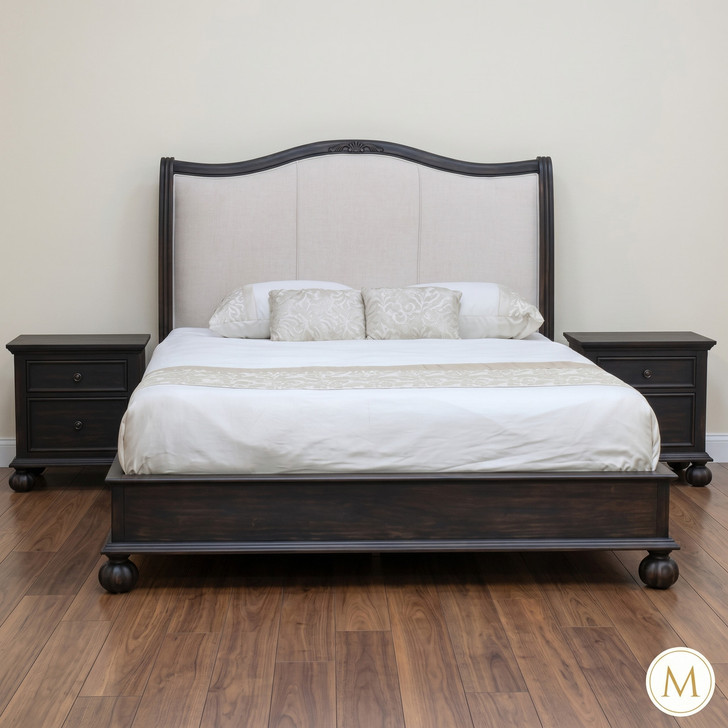 4pc Charcoal Safari Bedroom Set w/ Velvet Headboard