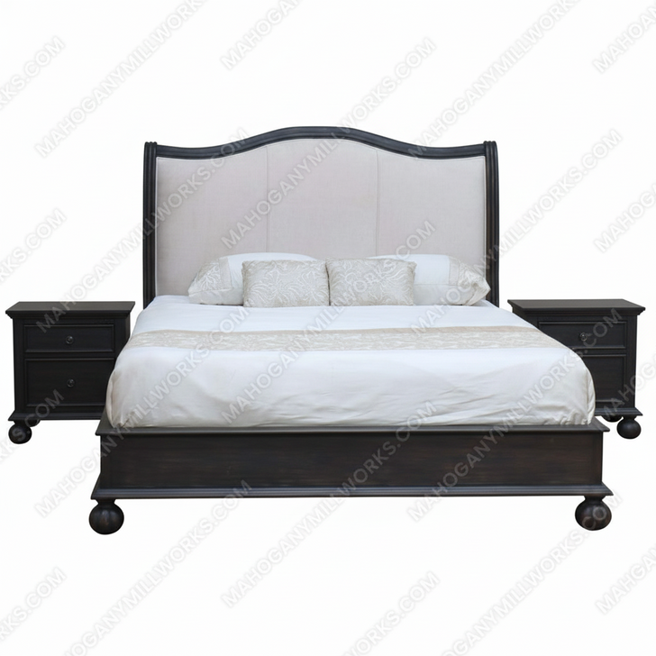 Charcoal Safari Bed With Velvet Fabric Upholstery