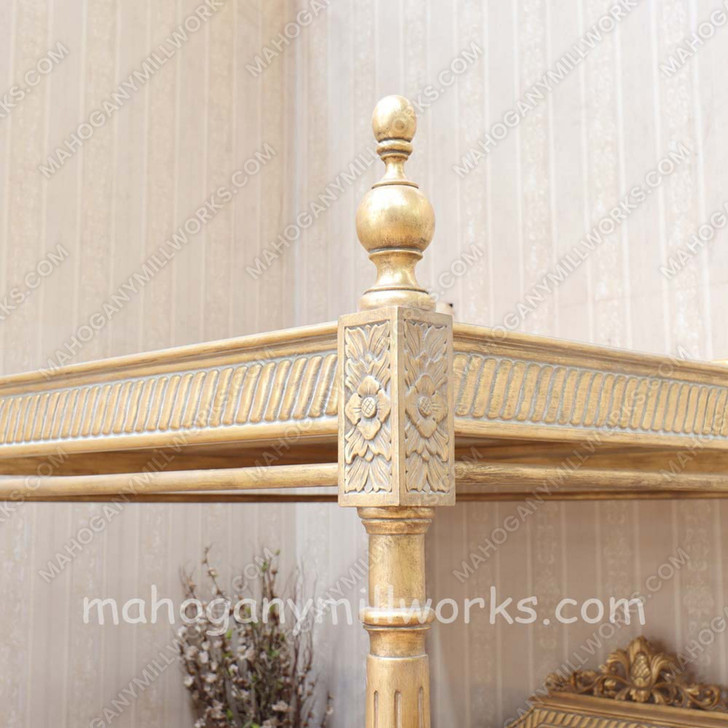 Gold Leaf Provencal Canopy Bed With Wicker Panels