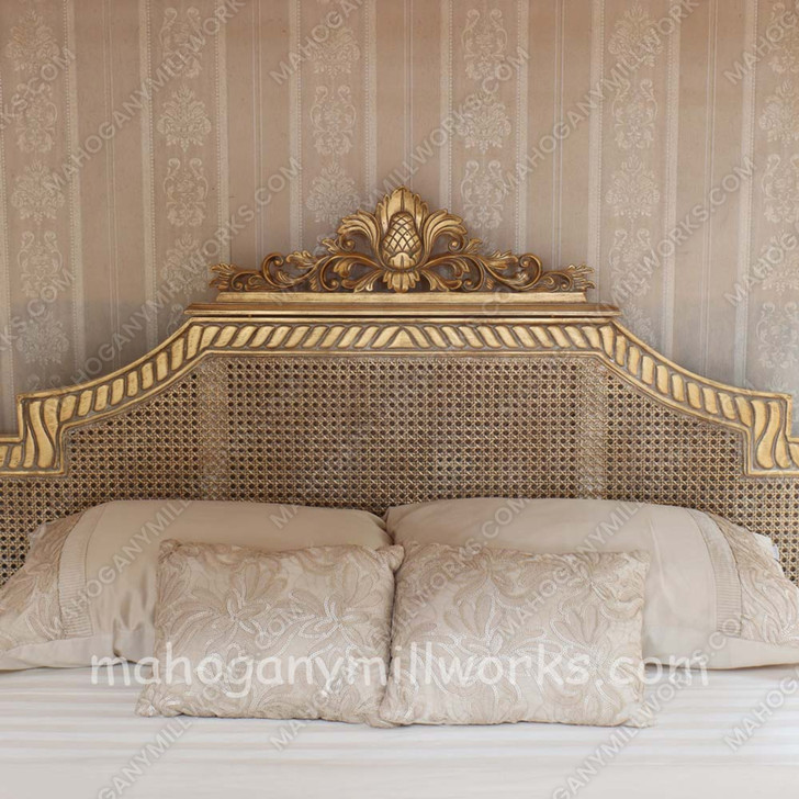 Gold Leaf Provencal Canopy Bed With Wicker Panel