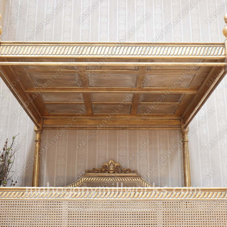 Gold Leaf Provencal Canopy Bed With Wicker Panel