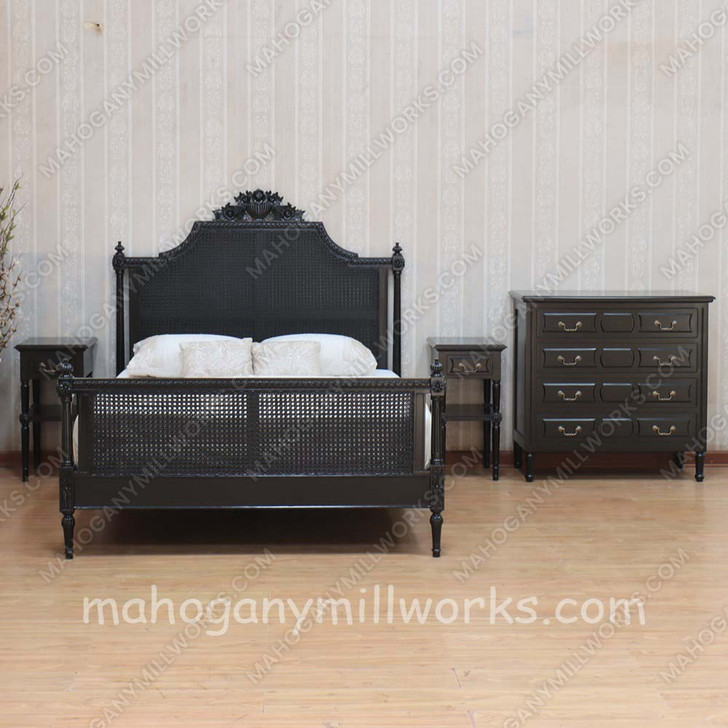 4pc Painted Black French Marseilles Bedroom Set