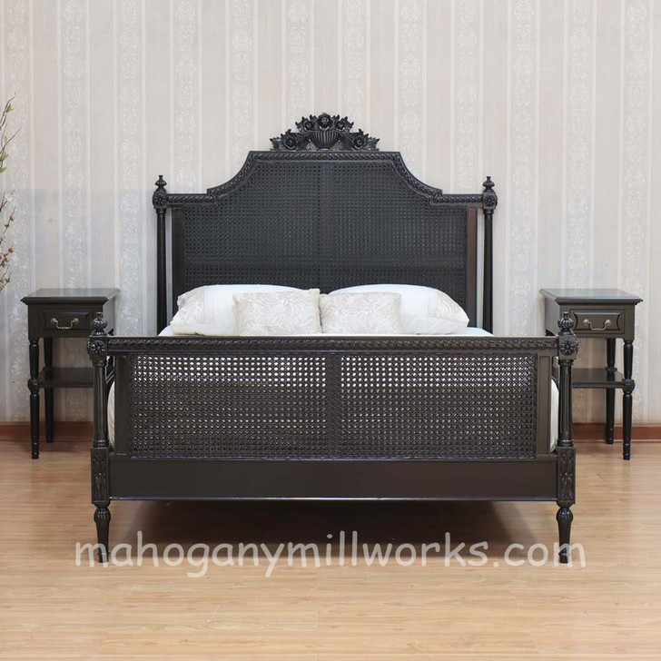 4pc Painted Black French Marseilles Bedroom Set