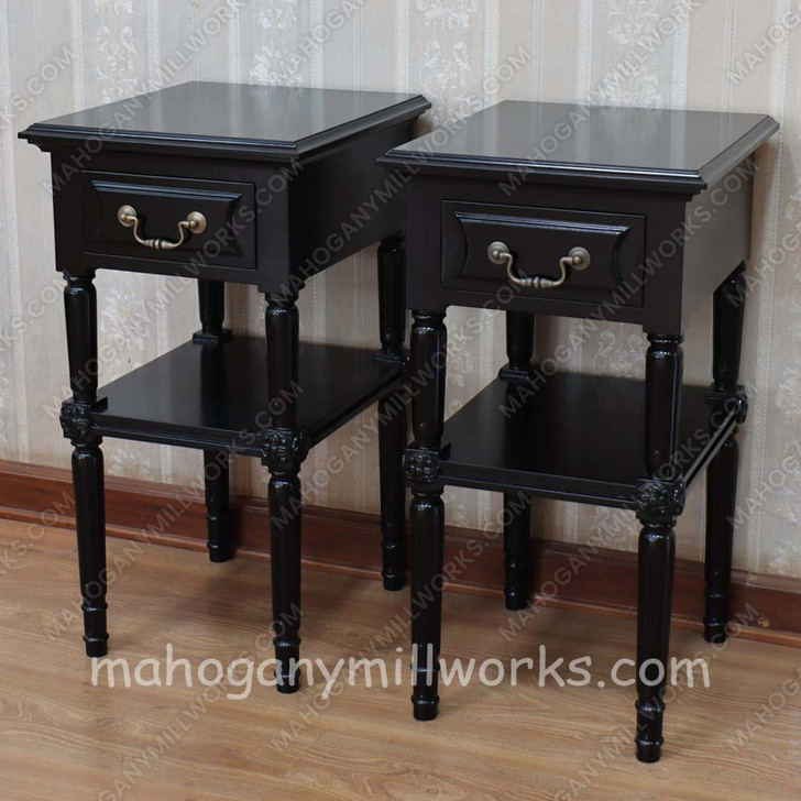 Painted Black French Marseilles Style Bed with Wicker Panel Set of 3