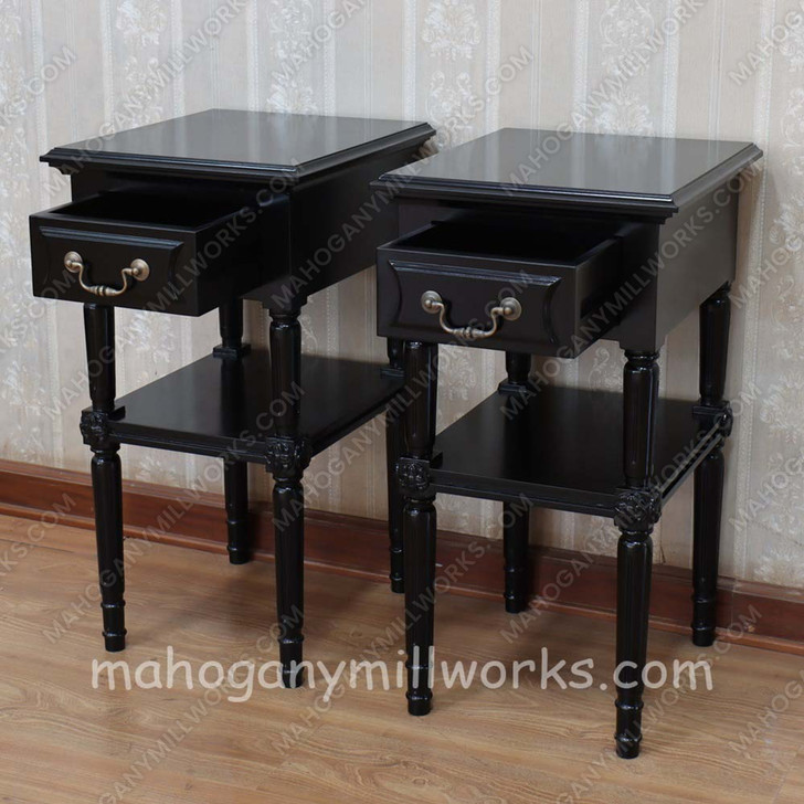 Painted Black French Marseilles Style Bed with Wicker Panel Set of 3