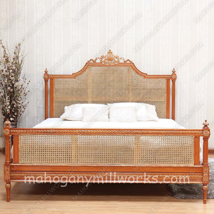 French Marseilles Style Bed with Wicker Panel