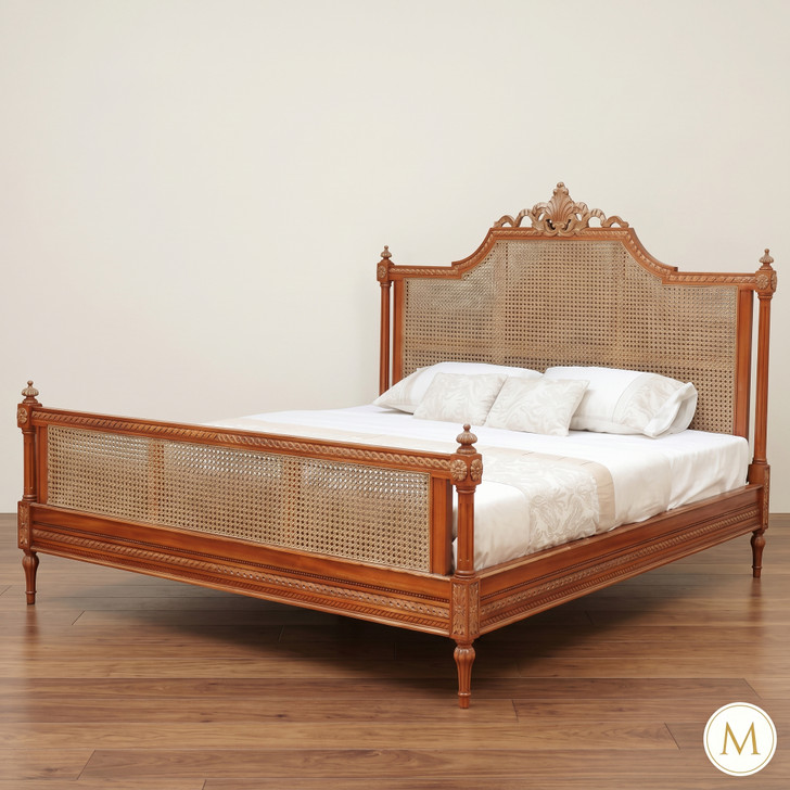 French Marseilles Style Bed with Wicker Panel