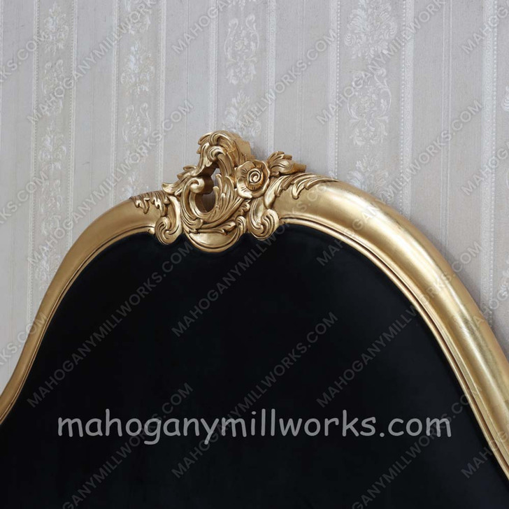 Gold Leaf Louis Bed w/ Upholstered Velvet Headboard