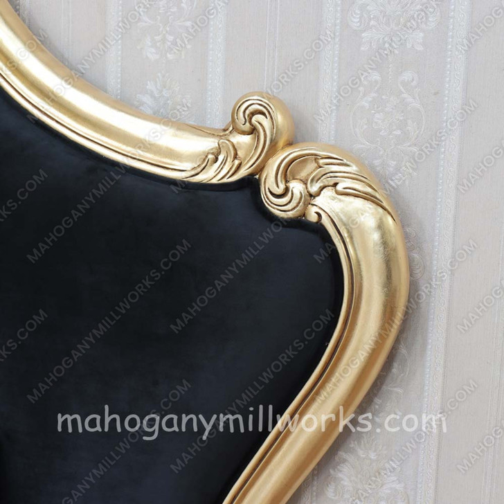 Gold Leaf Louis Bed w/ Upholstered Velvet Headboard