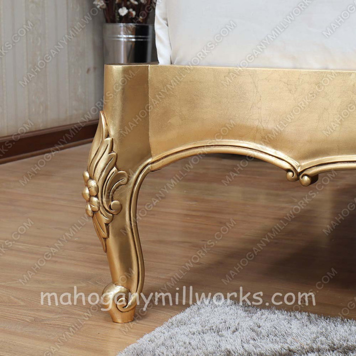 Gold Leaf Louis Bed w/ Upholstered Velvet Headboard