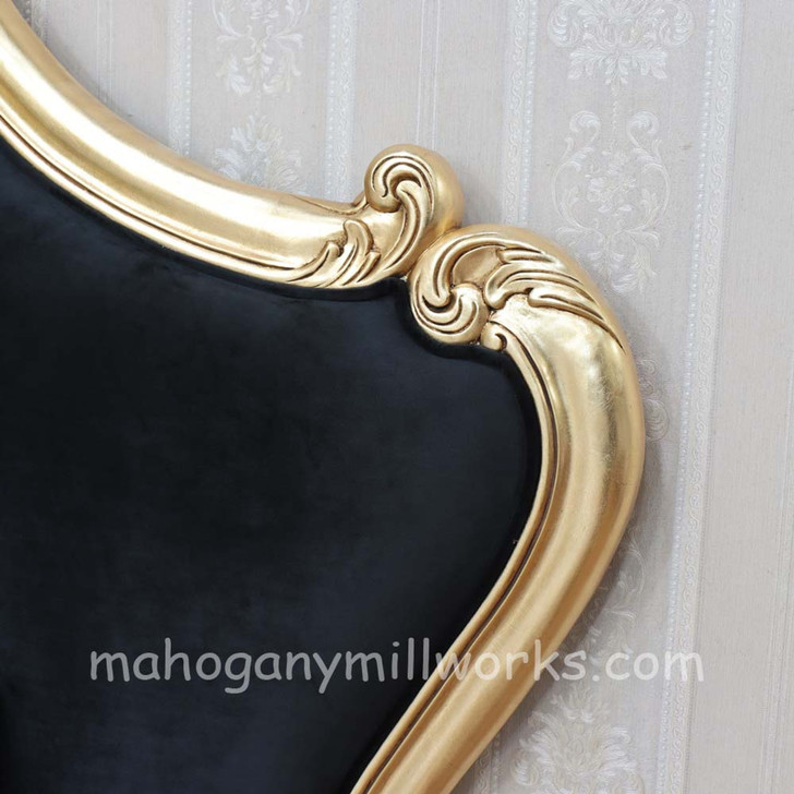 Gold Leaf Louis Bed w/ Upholstered Velvet Headboard