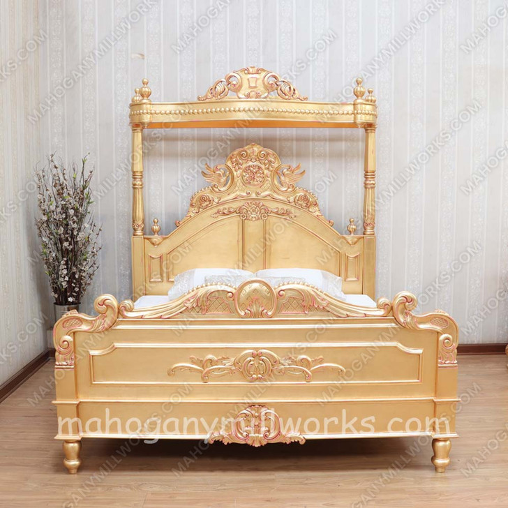 Majestic Gold Leaf Carved Bed