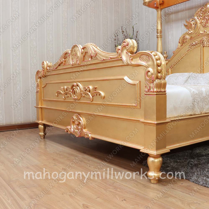 Majestic Gold Leaf Carved Bed