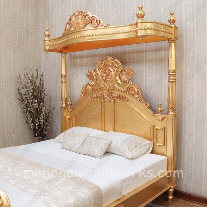 Majestic Gold Leaf Carved Bed