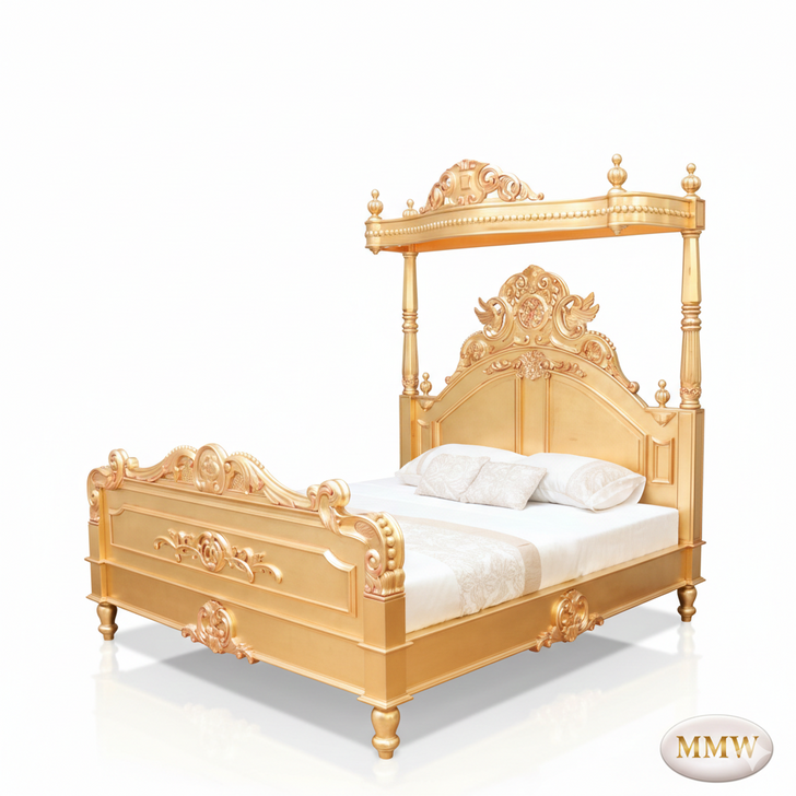 Majestic Gold Leaf Carved Bed