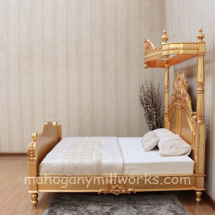 Majestic Gold Leaf Carved Bed