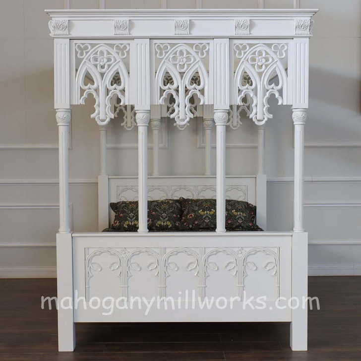 Painted White Gothic Canopy Bed
