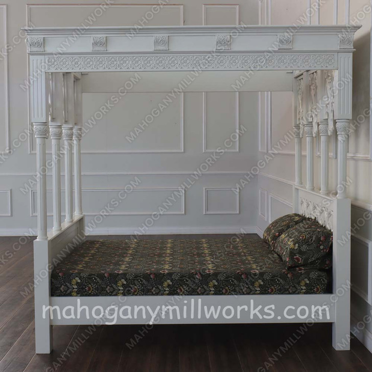 Painted White Carved Canopy Bed