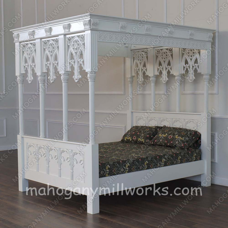 Painted White Carved Canopy Bed