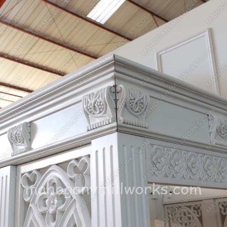 Painted White Carved Canopy Bed
