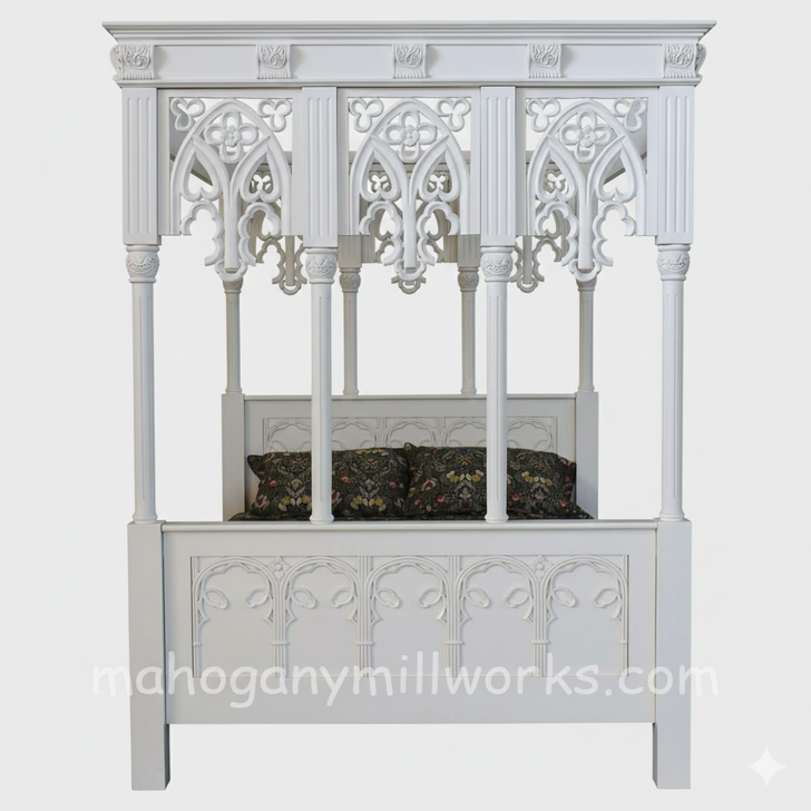 Painted White Gothic Canopy Bed