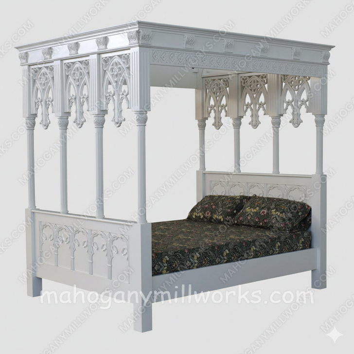 Painted White Gothic Canopy Bed
