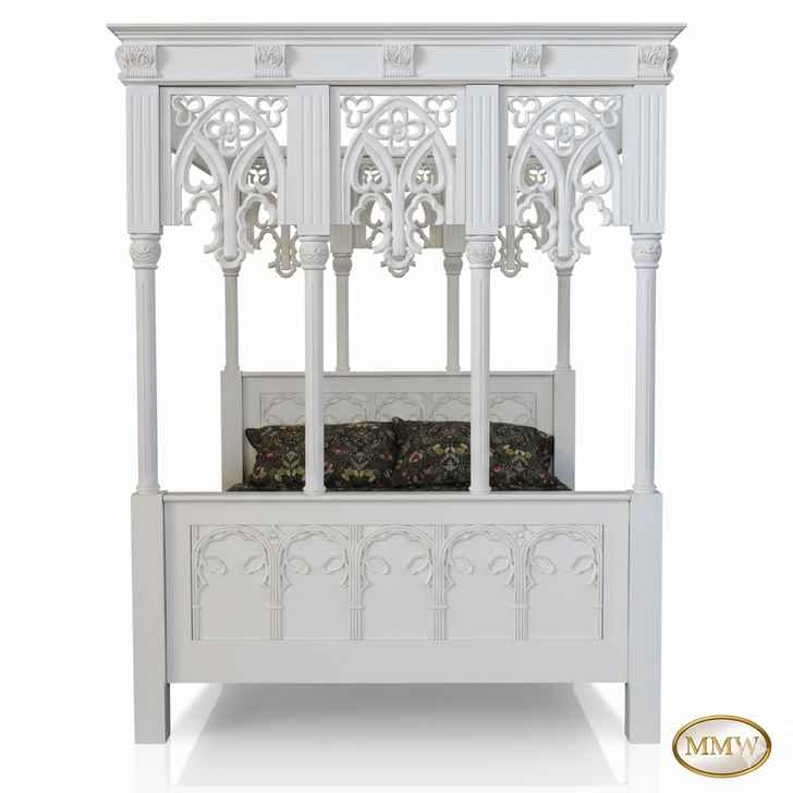 Painted White Carved Canopy Bed