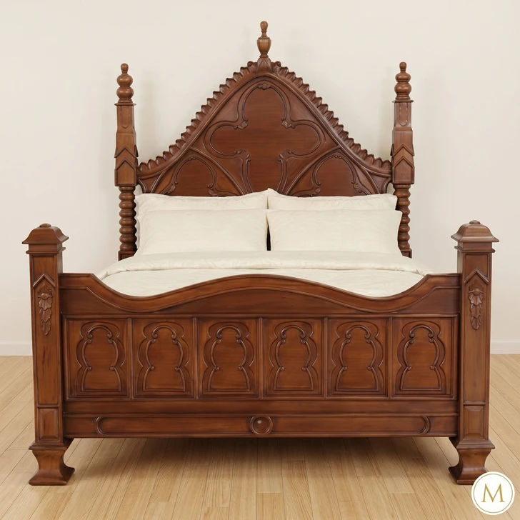 Solid Mahogany Gothic Empire Bed