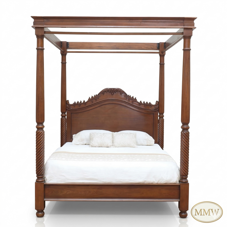 Walnut Georgian Style Four Poster Canopy Bed