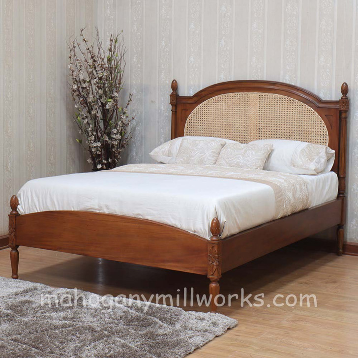 Walnut NC French Josephine Bed With Wicker Panel