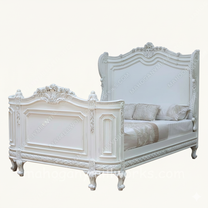 Painted White French Napoleon Style Panel Bed