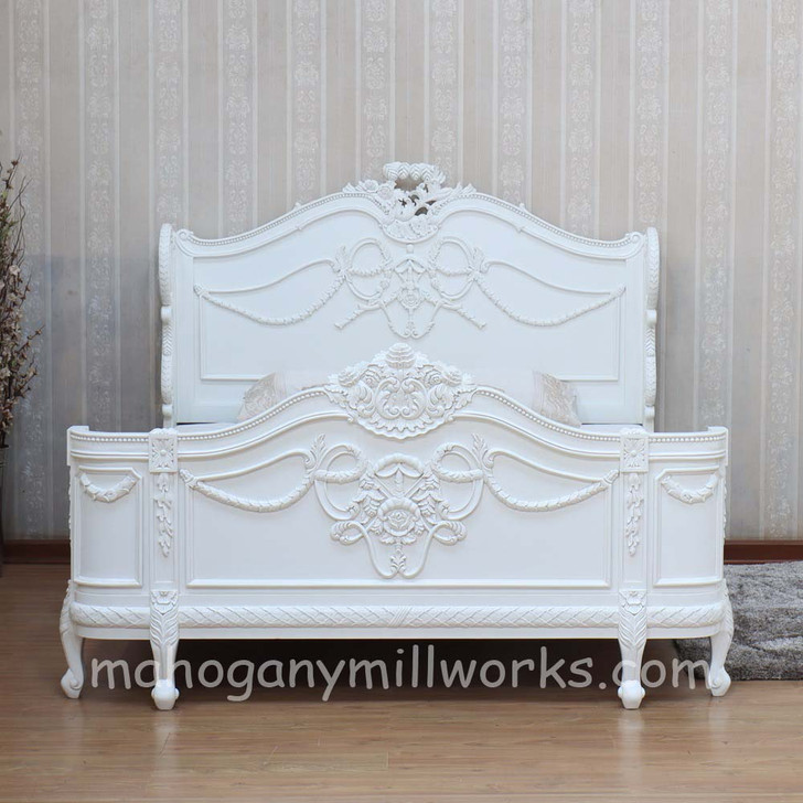 Painted White French Napoleon Style Carved Bed