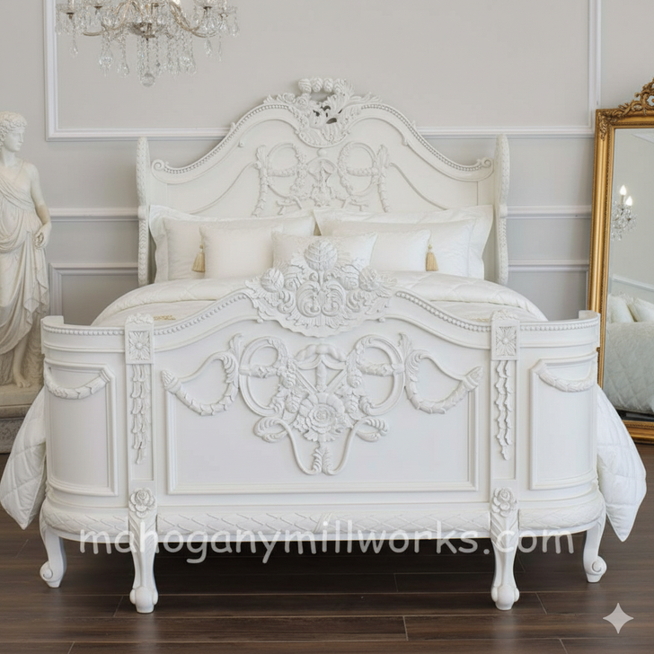 Painted French Napoleon Style Carved Bed