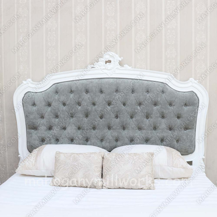 Painted White French Louis Bed With Velvet Upholstery