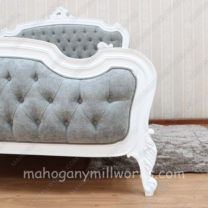 White French Louis Bed w/ Velvet Upholstery