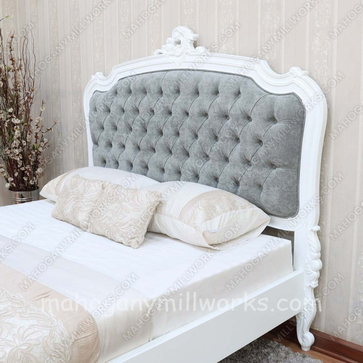 White French Louis Bed w/ Velvet Upholstery