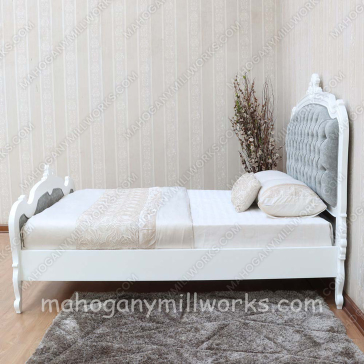White French Louis Bed w/ Velvet Upholstery