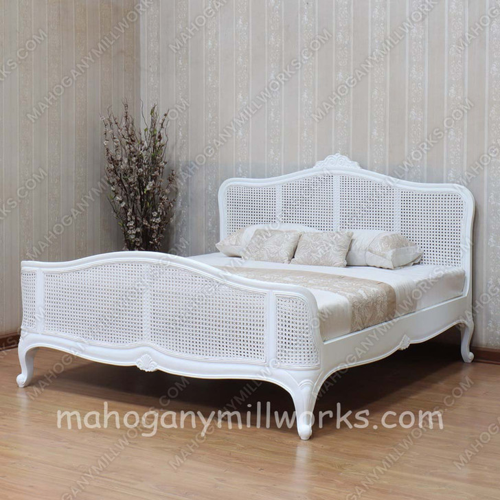 3pc White Bedroom Set w/ Wicker Panels